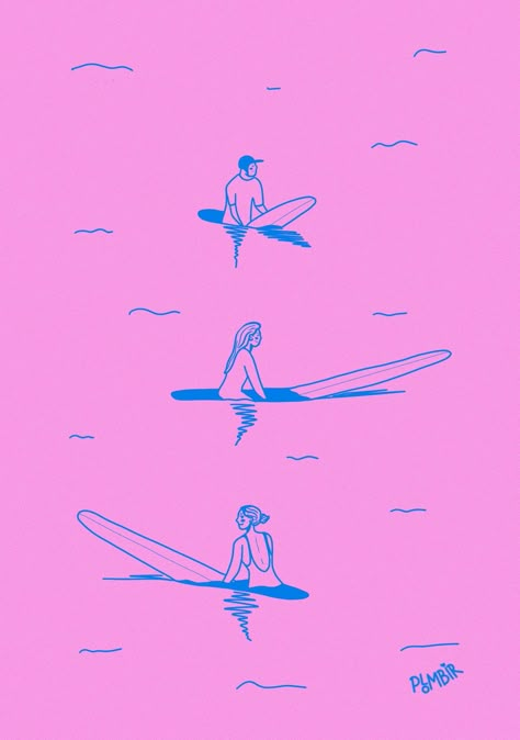 Surfers on the lineup waiting for a wave. Surfers Aesthetic, Retro Surf Aesthetic, Surf Board Sketch, Surf Illustration Art, Minimalist Surf Art, Beach Graphic Design Illustration, Surfing Branding, Surf Wave Illustration, Surfer Illustration