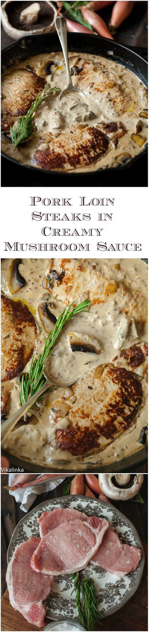 Juicy pork loin steaks in luscious shallot and mushroom sauce that are ready in 15 minutes! Pork Loin Steaks, Juicy Pork Loin, Mushrooms Sauce, Pork Loins, Pork Steaks, Turkey Cutlets, Recipes Pork, Pork Dinner, Mustard Sauce