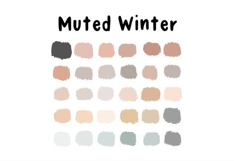 Free muted winter color palette for procreate Late Winter Color Palette, January Color Pallete, January Color Palette 2023, Pro Create Color Palette, Muted Colors Aesthetic Outfits, Muted Winter Color Palette, Boho Winter Color Palette, Cool Muted Color Palette, Muted Colors Palette