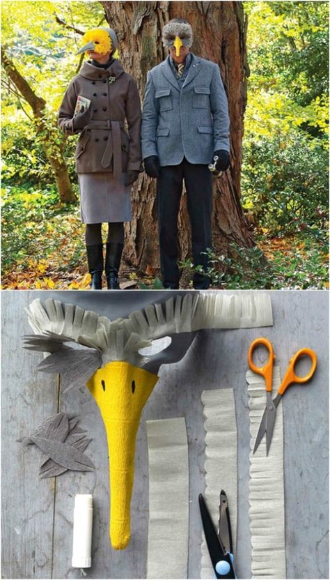 20 Easy And Creative DIY Halloween Masks For Kids And Adults Diy Bird Beak Mask, Paper Mache Bird Mask, Bird Mask Diy, Diy Halloween Mask, Halloween Masks Kids, Diy Halloween Masks, Bird Mask, Hantverk Diy, Paper Mache Mask