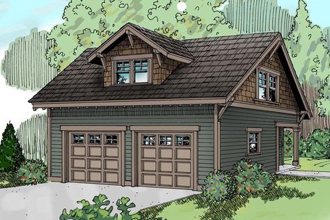 Garage Plan 59446 - Country, Craftsman, Traditional Style 2 Car Garage Apartment Plan with 865 Sq Ft Plan Studio, Garage Plans With Loft, 2 Car Garage Plans, Craftsman Garage, Garage Plans Detached, Garage Apartment Plan, Plan Garage, Garage To Living Space, Carriage House Plans