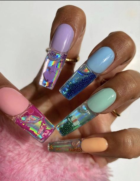 . on Twitter: "Nail Art 🔥… " Aquarium Nails, Nail Design Glitter, Nails Yellow, Nail Jewelry, Square Acrylic Nails, Dream Nails, Fire Nails, Funky Nails, Dope Nails