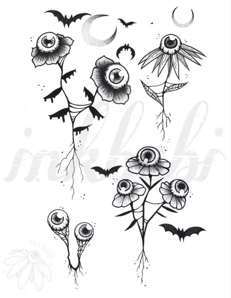 Eyeball Tattoos, Eyeball Plant Tattoo, Cute Spooky Flash Tattoo, Eyeball Flower Tattoo, Eyeball Flash Tattoo, Flower Eyeball Tattoo, Creepy Flash Tattoo, Spooky Bug Tattoo, Spooky Plant Tattoo