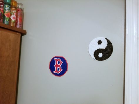 Boston Red Sox & Ying Yang perler bead wall art! Perler Bead Wall, Bead Wall Art, Bead Wall, Ying Yang, Perler Bead, Boston Red, Boston Red Sox, Red Sox, Perler Beads