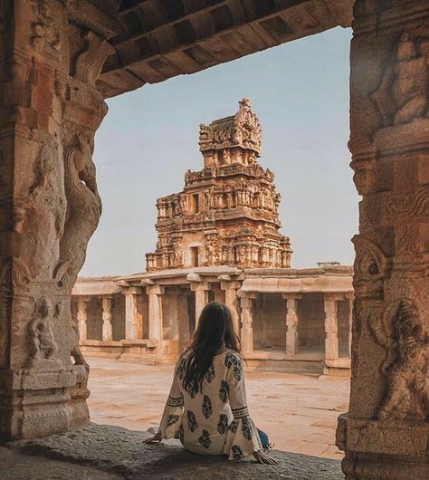 Hampi Photography Ideas, Photo Poses In Temple, Hampi Photography Poses, Temple Pics Ideas, Hampi Outfit Ideas, Temple Poses For Women, Coorg Photography Poses, Temple Photoshoot Women, Hampi Aesthetic