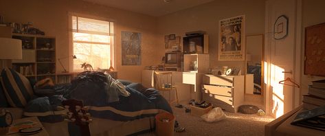 Cinematic Bedroom Ideas, Messy Bedroom Drawing, Bedroom Animation, Animated Bedroom, Bedroom Drawings, Bedroom Concept Art, Bedroom References, Bedroom Reference, Bedroom Banner