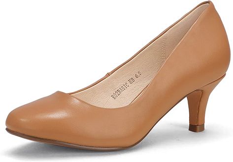 Amazon.com | IDIFU Women's Classic Low Heels Dress Pumps 2 Inch Kitten Heel Round Toe Office Wedding Shoes (Nude Pu, 11 B(M) US) | Pumps Short Black Heels, Gold Pumps Heels, White Pumps Heels, Silver Dress Shoes, Gold Dress Shoes, Gold Kitten Heels, Low Heel Dress Shoes, Silver Kitten Heels, Black Heels Low