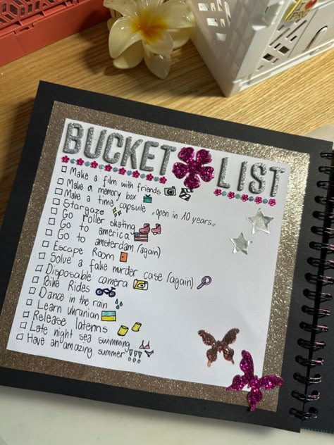 Scrapbook Ideas Bucket List Summer 2023 TeenLife Scrapbook Call me Bea Scrapbook Bucket List Page, Summer Bucket List Scrapbook, Bucket List Scrapbook Ideas, Summer Holiday Scrapbook Ideas, Scrapbook Ideas Teenage, Teenage Life Scrapbook, Scrapbook Ideas Sisters, Summer Scrapbook Cover Ideas, Our Summer Scrapbook