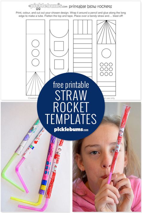 Printable Straw Rocket Templates. These paper and straw rockets are really easy to make with our free printable straw rocket template, and a great STEAM activity that kids will love. Straw Rockets Template, Rocket Craft For Kids, Straw Rockets, Printable Rocket, Rocket Template, Straw Rocket, Paper Rockets, Rocket Craft, Carnival Games For Kids