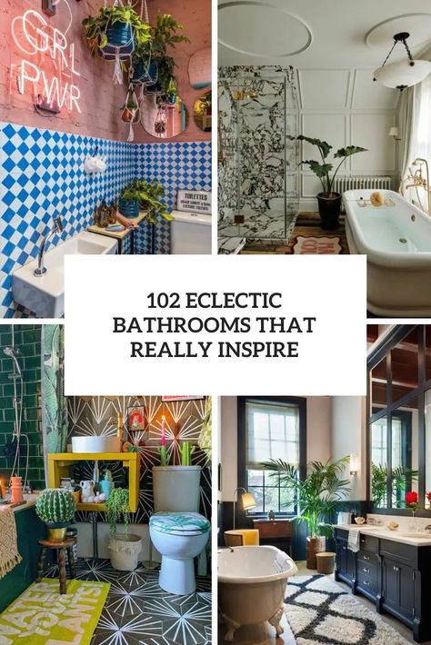 eclectic bathrooms that really inspire cover Artsy Bathroom Ideas, Eclectic Bathroom Ideas, Colorful Small Bathroom, Funky Bathrooms, Funky Bathroom Ideas, Modern Eclectic Bathroom, Eclectic Bathroom Decor, Eclectic Bathroom Design, Funky Bathroom