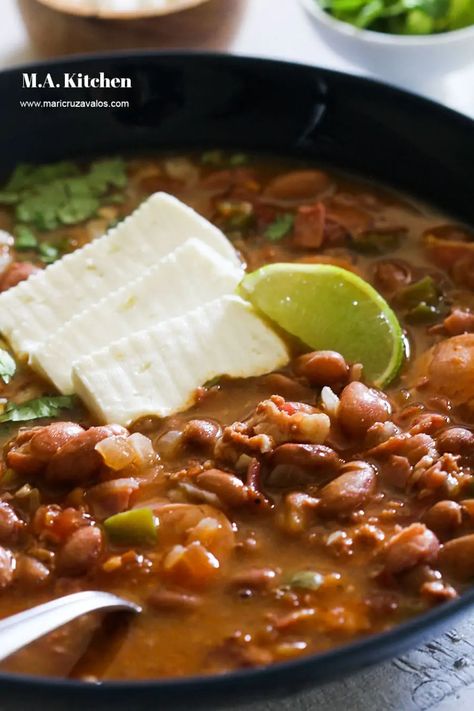 Frijoles Charros (charro beans) - Maricruz Avalos Kitchen Blog Frijoles Charros Recipe Crock Pot, Frijoles Rancheros Mexicanos, Authentic Charro Beans Mexican, Charro Beans Stovetop, Frijoles Charros Recipe Mexico, Mexican Beans Recipe Authentic, Charros Beans, Frijoles Charros Recipe, Mexican Charro Beans Recipe