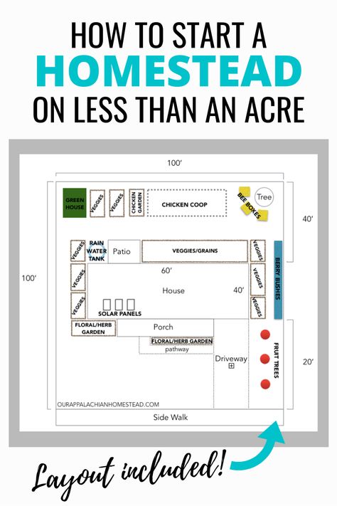 1 Acre Orchard Layout, Small Scale Homesteading, Homestead Business Ideas, Small Orchard Layout, Home Orchard Layout, Half Acre Homestead Layout, 3 Acre Homestead Layout, 2 Acre Homestead Layout, Small Farm Layout