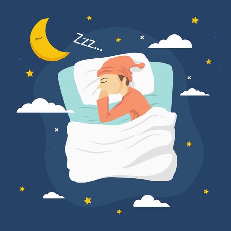 Bedtime Vector Illustration World Sleep Day, Owl Background, Sleeping Man, Moon Cartoon, World Earth Day, Sleeping Women, Girl Sleeping, Sleep Cycle, Video Games For Kids