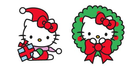 Everyone's favorite pretty Hello Kitty prepared for the family holiday Christmas! The cute cursor and holiday pointer with Christmas Hello Kitty! Hello Kitty Christmas Stickers, Hello Kitty Christmas Wallpaper Laptop, Christmas Ramo, Pretty White Cat, Hello Kitty Navidad, Pretty Hello Kitty, Cute Cursor, Cute Christmas Characters, Fairycore Wallpaper