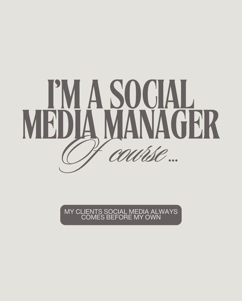 I’m a Social Media Manager, of course I… ✨ Browse through to see the fun that is my day to day as a Social Media Manager & Entrepreneur. Whats your “of course I…”? Let me know in the comments! 👇🏼 #socialmediamanager #digitalmarketing #socialmediaassistant Social Media Manager Instagram, Social Media Manager Post Ideas, Social Media Manager Posts, Social Media Manager Aesthetic Instagram, Social Media Management Quotes, Quotes For Social Media Manager, Social Media Manager Aesthetic, What Does A Social Media Manager Do, Social Media Meme