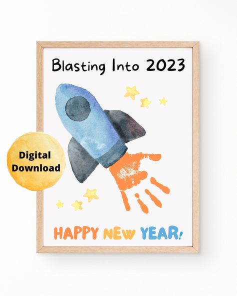 Happy New Year Art For Kids, New Years Art For Infants, New Years Handprint Art, New Years Art For Toddlers, New Years Toddler Crafts, Happy New Year Crafts For Kids, New Years Preschool, New Years Crafts For Toddlers, Arts And Crafts For Kindergarten