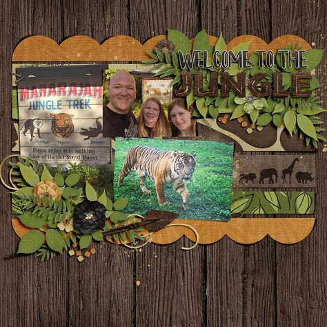 Maharajah Jungle Trek digital scrapbook page using Animal Kingdom by Laurie's Scraps and Designs. DisneyWorld Disney zoo Jungle Scrapbook Pages, Jungle Scrapbook Layout, Africa Scrapbook, Safari Scrapbook Layouts, Jungle Scrapbook, Safari Scrapbook, Zoo Ideas, Scrapbook Disney, Disney Layouts