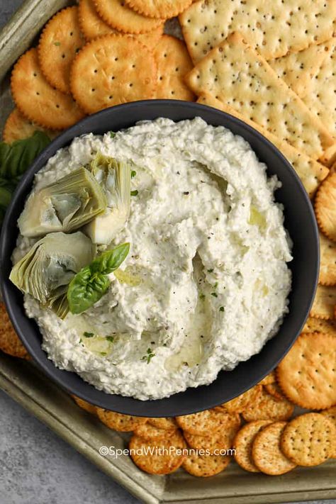 Best Spinach Artichoke Dip, Cheese Dip Recipe, Spinach Artichoke Dip Recipe, Cream Cheese Dip, Artichoke Dip Recipe, Spend With Pennies, Veggie Dip, Summer Appetizer, Cold Appetizers