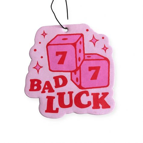 Need a burst of fresh air? The Bad Luck air fresheners smell great and will fit in with any of your cute decor! They feature hand-drawn artwork, printed on high-quality material! Scent: Old school On an elastic hanger for easy placement Double-sided, full-color quality printing Approximately 3" x 3" Designed with love Cool Air Fresheners For Car, Car Freshener Design, Beachy Car, Doll Quotes, Dream Boutique, Fun Gadgets, Car Things, Home Air Fresheners, Merch Ideas