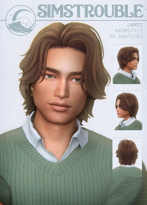 Jamie Hairstyle by simstrouble | Patreon The Sims 4 Cc Male Medium Hair, Sims 4 Cc Medieval Hair Male, Medium Hair Sims 4 Cc, Sims 4 Medium Hair, Sims 4 Medium Hair Cc, Simstrouble Patreon, Simstrouble Cc, Medieval Hair, Sims 4 Hair Male