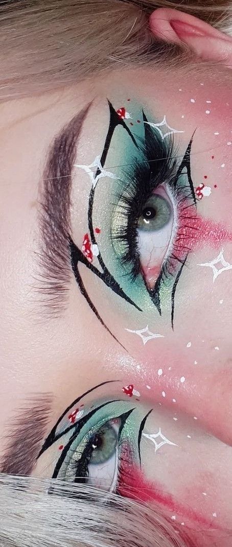 Fantasy Makeup Ideas Creative Eye Art, Graphic Makeup Ideas, Gothic Fairy Makeup, Artsy Eye Makeup, Drag Makeup Ideas, Unique Eyeliner Looks, Cybergoth Makeup, Rave Makeup Ideas, Artistic Makeup Ideas