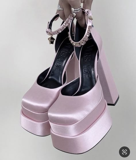 Versace Heels, Dad Sandals, Pretty Heels, Versace Pink, Dr Shoes, Fashion Shoes Heels, Cute Shoes Heels, Shoes Heels Classy, Funky Shoes