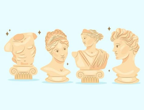 Greek Statues Illustration, Greek Illustration Mythology, Wallpapers Greek Mythology, Greek Statue Illustration, Statues Illustration, Greek Mythology Illustration, Greek Illustration, Statue Illustration, Mythical Kingdom