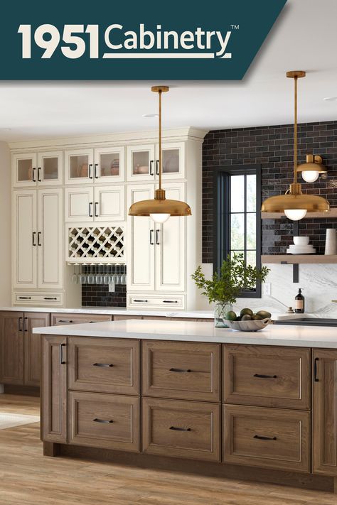 Embracing the versatility of multi-tonal cabinetry allows for endless possibilities in creating a space that reflects a homeowner’s style and personality. Whether you opt for a subtle contrast between two neutral tones or daringly combine bold accent colors with softer hues, the key lies in achieving balance and cohesion. 🎨 
📌 Save this Pin
🔗 Get Inspired 
📸 Featured Cabinetry: Durango Cherry Clove & Biscotti Glaze
#1951Cabinetry #VersatilityInDesign #MultiTonalCabinetry Two Tone Kitchen Cabinets, Two Tone Cabinets, Cabinet Designs, White Shaker Cabinets, Two Tone Kitchen, Cabinet Finishes, Custom Kitchen Cabinets, Modern Tiny House, Kitchen Island Design