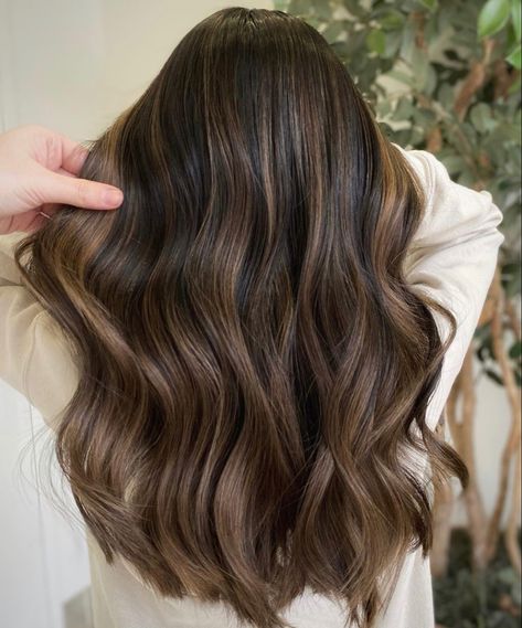 Brunette Balayage Neutral, Black Hair To Brown Balayage, Latte Brunette No Bleach, Dark Subtle Balayage, Subtle Highlights In Brown Hair, Almond Highlights On Dark Hair, Toner On Brown Hair Before And After, Medium Length Caramel Balayage, Dark Balayage Straight Hair