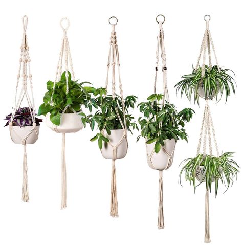 Macrame Plant Hangers 5 Pack, Handmade Natural Cotton Rope Hanging Planters for Indoor Plants, Odorless Not-Rotten Durable for Hanging Planter Indoor Outdoor Garden Patio Balcony Ceiling Decorations : Amazon.ca: Patio, Lawn & Garden Living Room Planters, Diy Macrame Plant Hanger Pattern, Macrame Plant Hanger Pattern, Plant Hanger Pattern, Neutral Boho Decor, Plant Hanger Tutorial, Boho Style Home Decor, Modern Boho Home Decor, Indoor Plant Hangers