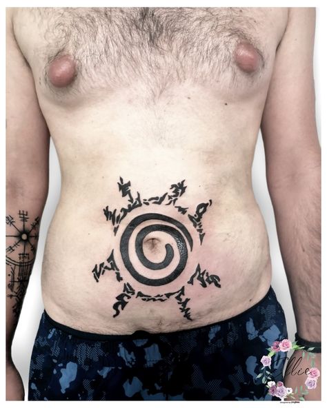 #naruto #belly #tattoo #anime #manga #narutotattoo Naruto Belly Seal Tattoo, Naruto's Seal Tattoo, Naruto Stomach Tattoo, Naruto Chest Tattoo, Naruto Seal Tattoo, Naruto Seal, Ellie's Tattoo, Seal Tattoo, Tattoo Anime