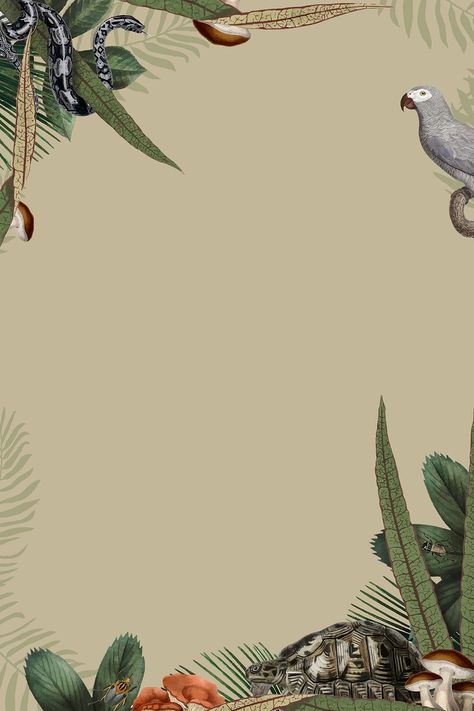 Jungle animals frame vector with design space on beige background | premium image by rawpixel.com / Baifern Safari Background, Jungle Border, Jungle Painting, Project Cover Page, Safari Wallpaper, Frame Vector, Frame Background, Plant Aesthetic, Jungle Safari