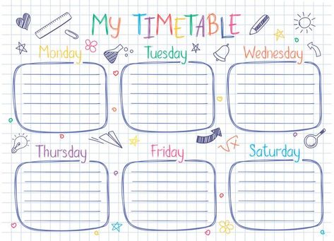 School Timetable Template, Timetable Design, Study Schedule Template, Timetable Ideas, School Doodles, Sketchy Style, Timetable Template, School Timetable, Futurisme Retro