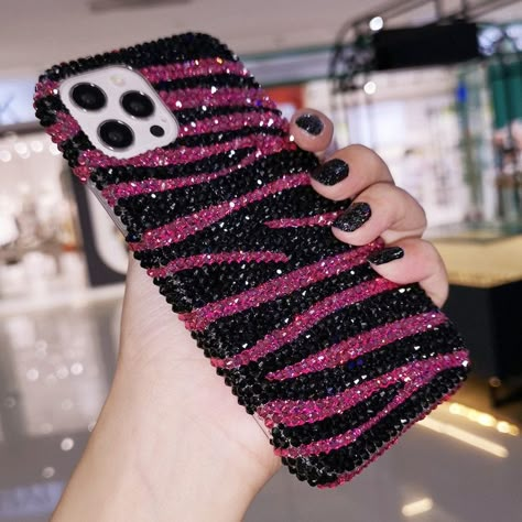 Zebra Sparkle Phone Cases Unique Handcraft Crystal Phone Covers Hot Pink & Black Diamond Stones Cute Back Phone Cases Hard/soft - Etsy Bedazzled Phone Case, Sparkly Phone Cases, Sparkle Phone Case, Bling Tumbler, Crystal Phone Case, Bling Phone Cases, Rhinestone Projects, Purple Bag, Pretty Phone Cases