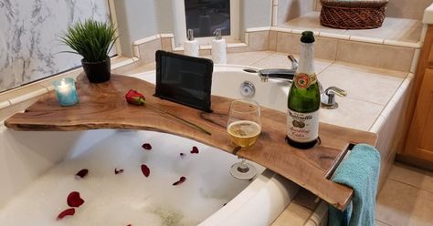 Diy Wood Bathtub, Bathtub Caddy Diy, Bathtub Board, Bathtub Caddy Tray, Tub Caddy, Wood Bath Tray, Caddy Diy, Custom Bathtub, Wood Bathtub