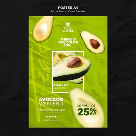 Vertical poster template with avocado Fr... | Free Psd #Freepik #freepsd #poster #template #fruit #color Avocado Poster Design, Fruit Poster Design, Avocado Poster, Milk Poster, Avocado Milk, Vegan Poster, Random Graphics, Avocado Juice, Fruit Poster