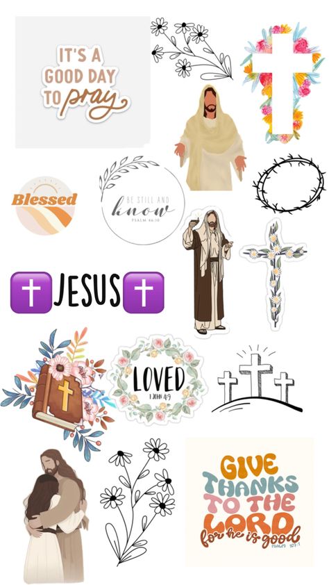 Jesus Stickers, Psalm 107 1, Journaling Printables, Bible Journaling Printables, Psalm 46 10, Stickers Printable, Printable Stickers, Jesus Loves, Give Thanks