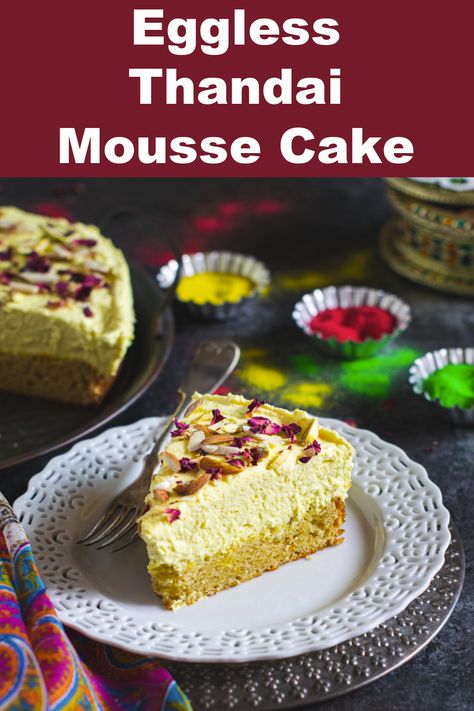 Try my eggless thandai mousse cake for your next party. It is a unique Indian cake recipe that fits every occasion. Made without gelatin or eggs. #eggless #Indian #cakerecipe Eggless Mousse Cake, Festival Desserts, Thandai Mousse, Thandai Cake, Eggless Cake Recipes, Indian Cakes, Indian Deserts, Pudding Ideas, Fusion Desserts