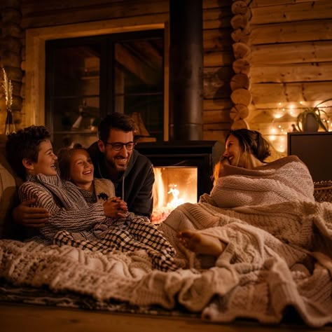 Cozy Fireplace Gathering: A family enjoys a warm, peaceful evening together wrapped in blankets by the glowing fireplace. #family #fireplace #cozy #cabin #warmth #aiart #aiphoto #stockcake ⬇️ Download and 📝 Prompt 👉 https://ayr.app/l/hqnN Fireplace Family Photos, Fireplace Photoshoot, Fireplace Cozy, Ocean Bathroom, Peaceful Evening, Rustic Log Cabin, Fireplace Lighting, Holiday Photoshoot, Rustic Fireplaces