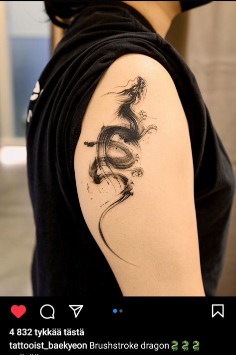 Undead Dragon Tattoo, Brush Dragon Tattoo, Feminine Dragon Tattoo For Women, Tattoo Designs Leg, Dragon Tattoo Forearm, Paintbrush Tattoo, Clock And Rose Tattoo, Dragon Tattoo Back, Spongebob Tattoo