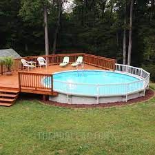 30' Round Vinyl Works Premium Resin Fence Kit Deck Pool Ideas, Wooden Pool Deck, Above Ground Pool Fence, Pool With Deck, Decks Around Pools, Pool Deck Plans, Backyard Patio Deck, Deck Pool, Best Above Ground Pool