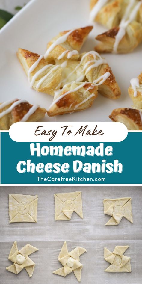 Cheese Danish with Puff Pastry Puff Pastry Cheddar Cheese, Cream Cheese Danish With Crescent Rolls, Puff Pastry Sheets Recipe, Brunch Danish, Cheese Danish With Puff Pastry, Danish With Puff Pastry, Homemade Danish Recipe, Easy Puff Pastry Desserts, Recipes Using Puff Pastry