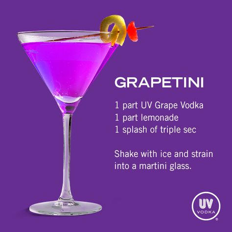 Uv Vodka Recipes, Grape Vodka, Vodka Lemonade, Vodka Recipes, Vodka Martini, Lemonade Drinks, Martini Recipes, Alcohol Drink Recipes, Triple Sec