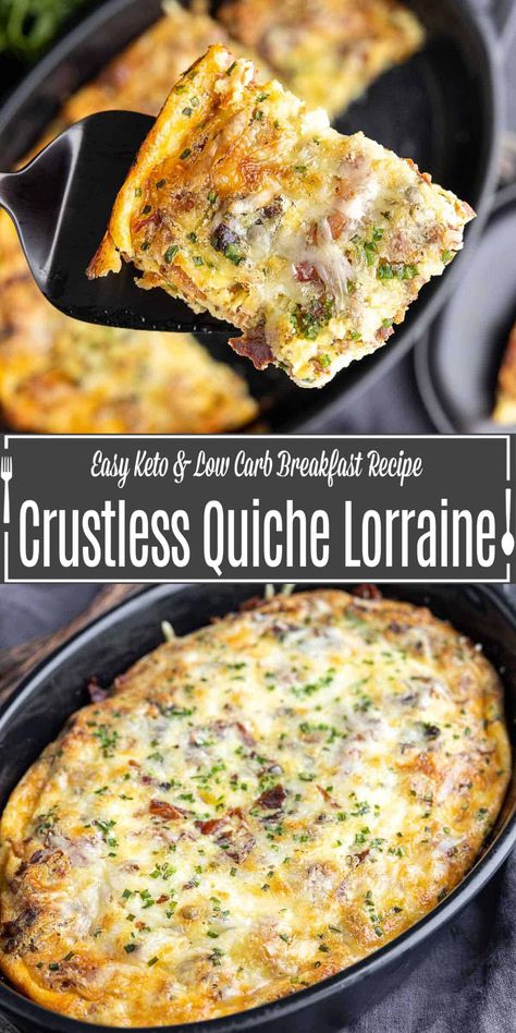 This recipe for a keto crustless quiche Lorraine is loaded with Gruyere cheese and bacon, making it the perfect dish for brunch. This easy keto breakfast recipe is a fluffy egg casserole packed fully of cheese and bacon. It's a great keto Easter brunch recipe! Fluffy Egg Casserole, Keto Crustless Quiche, Crustless Quiche Lorraine, Keto Easter, Low Carb Quiche, Keto Quiche, Easy Keto Breakfast, Quiche Lorraine Recipe, Bacon Quiche