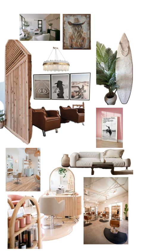 New salon vibes Beach Salon Aesthetic, Western Style Salon, Salon Inspo Boho, Western Esthetician Room, Salon Mood Board, Western Salon Decor, Boho Salon Suite, Salons Ideas, Dream Salon