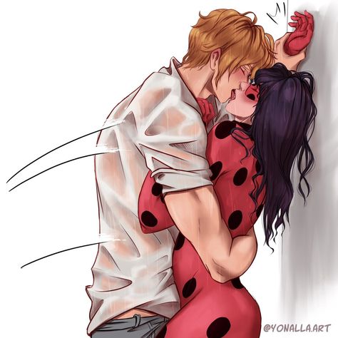 Cat Noir And Marinette Fanart, Cat Noir And Marinette, Marichat Comic Hot, Miraculous Kiss, Kiss Cat, Marichat Comic, Marinette Fanart, Adrien X Marinette, Cr7 Vs Messi