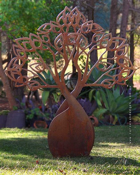 Metal Sculpture Tree, Cnc Metal Art, Metal Garden Sculptures, Metal Garden Ornaments, Outdoor Metal Art, Temptation Island, Red Brick Walls, Metal Sculptures Garden, Flannel Flower