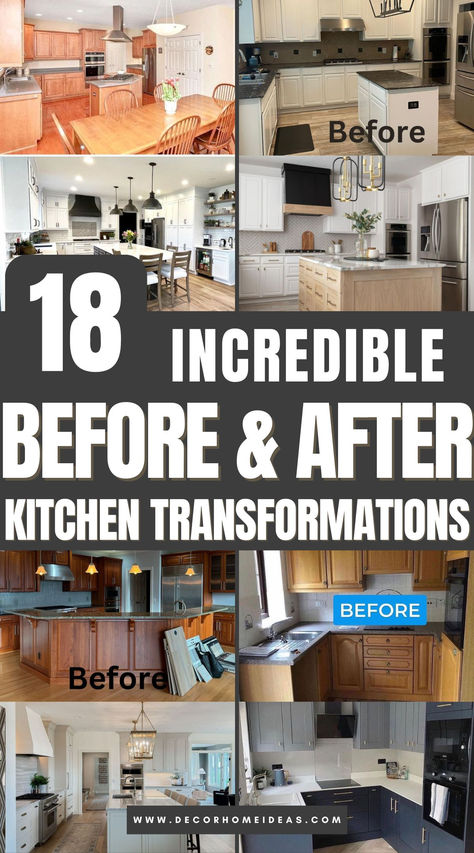 Explore 18 inspiring kitchen transformations that redefine what’s possible in a remodel. See how dull, outdated spaces turned into stunning, functional kitchens. These before-and-after photos are packed with creative ideas for layouts, colors, and smart features you’ll want to try! Remodel U Shaped Kitchen, Kitchen Island Remodel Before And After, Remodel Galley Kitchen To Open Concept, Kitchen That Opens To Outside, Checklist For Kitchen Remodel, House Remodel Must Haves, Remodeling 80s Home, Updated Galley Kitchen Before After, Kitchen Expanded Into Dining Room