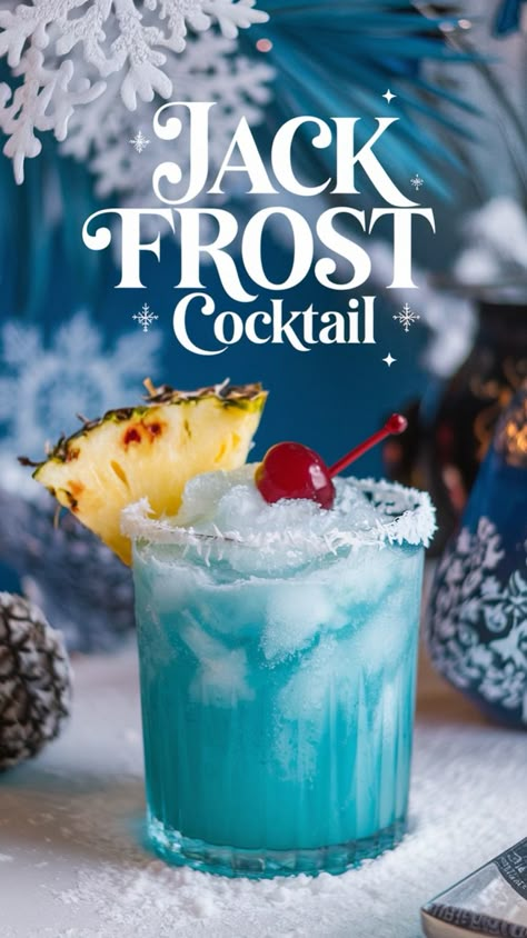 Level up your holiday parties with this Jack Frost Cocktail! The perfect Blue Christmas Drink for fans of mixed drinks alcohol, this frosty delight features Blue Curaçao, Malibu Rum, and creamy coconut. Serve it with a festive cocktail foam recipe for added flair. Explore more Xmas drinks and winter cocktails recipes with this stunning Jack Frost Drink Recipe. Don't miss out—click now to learn how to make this Jack Frost Alcoholic Drink and more! Christmas Inspired Alcoholic Drinks, Mixed Party Drinks, Blended Christmas Drinks, Grinch Alcoholic Drink Blue Curacao, Christmas Themed Mixed Drinks, Jack Frost Cocktail Blue Curacao, Best Holiday Drinks Christmas Cocktails, Blue Winter Drinks Alcoholic, Christmas Drinks With Blue Curacao