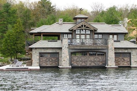 Boathouse Architecture, Boathouse Interior, Boathouse Design, Boat Garage, Houseboat Living, Boat Docks, Lake Houses Exterior, Lakefront Living, Lakefront Property